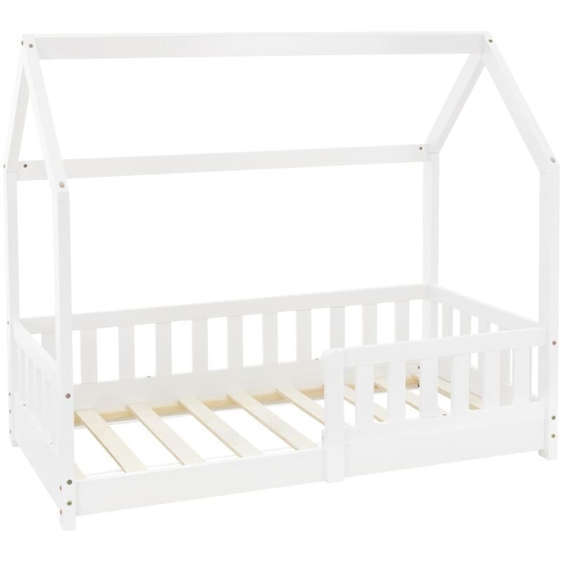 Ml-design - Lit d'Enfant Blanc en Bois de Pin Massif 140x70 cm avec Protection Contre les Chutes Toit et Sommier á Lattes Lit de Maison Pour