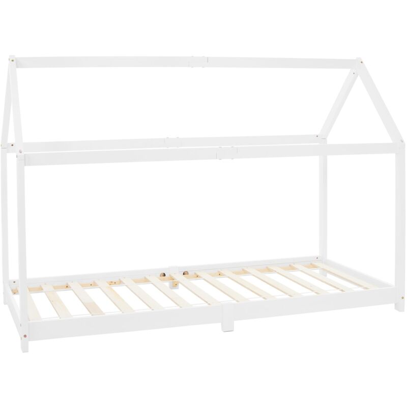Ml-design - Lit d'Enfants 90x200 cm avec Toit et Sommier en Bois de Pin Massf,Blanc, Structure Maison Cabane pour Fille et Garçon, Stable et Robuste,