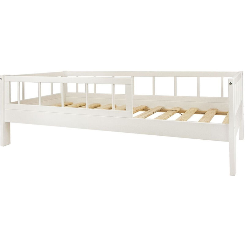 Lit d'Enfant en bois naturel Style Scandinave 160x80cm avec Barrières : Confort et Sécurité Réunis - Blanc