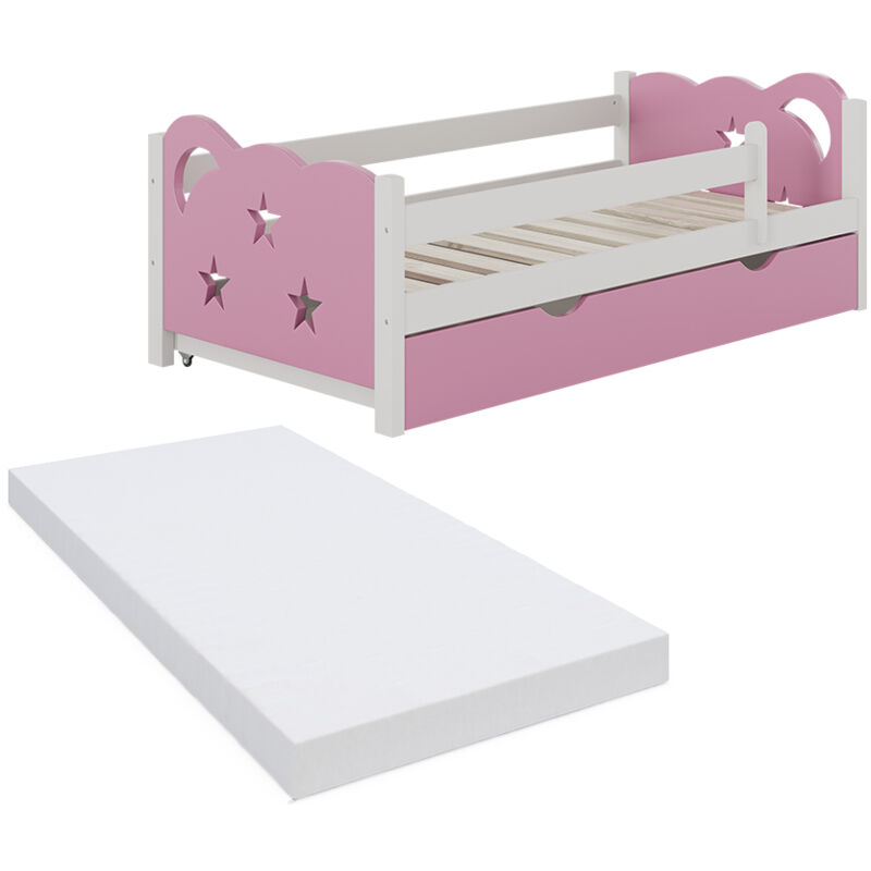 Lit pour enfant Jessica, Rose, 70x140 cm avec tiroir, sans matelas, Vitalispa