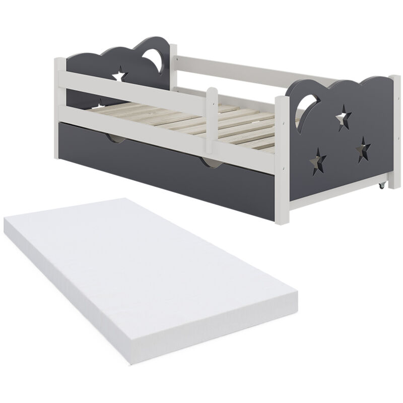 Lit pour enfant Jessica, Gris, 70x140 cm avec tiroir, sans matelas, Vitalispa