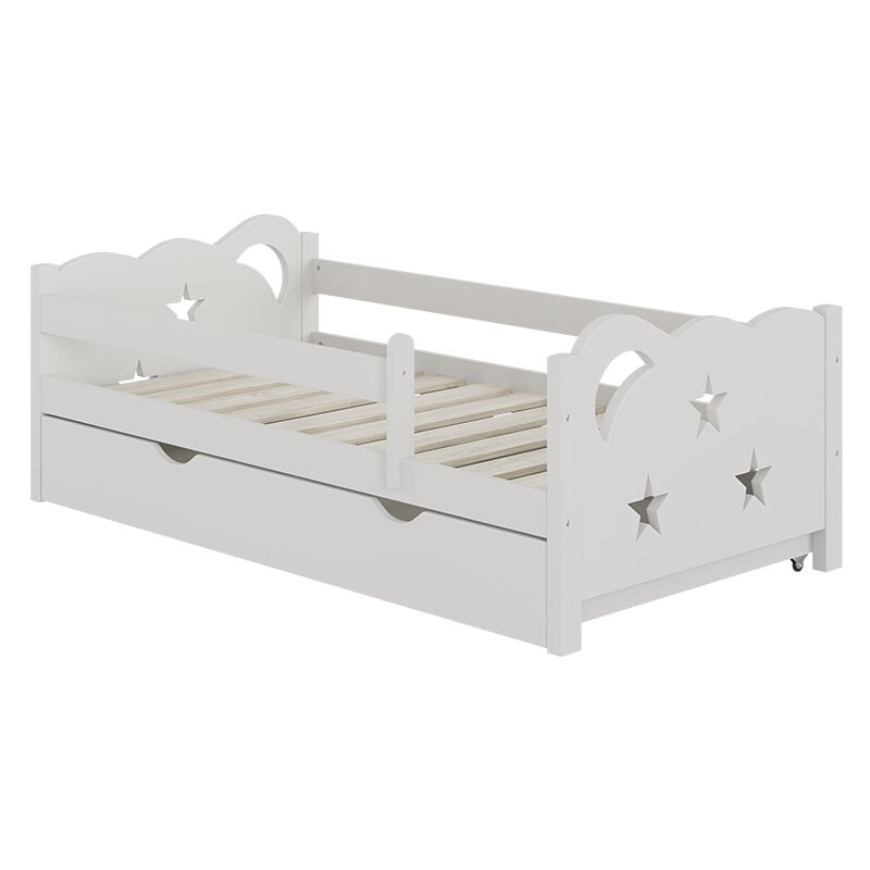 Lit pour enfant Jessica, Blanc, 70x140 cm avec tiroir, sans matelas, Vitalispa