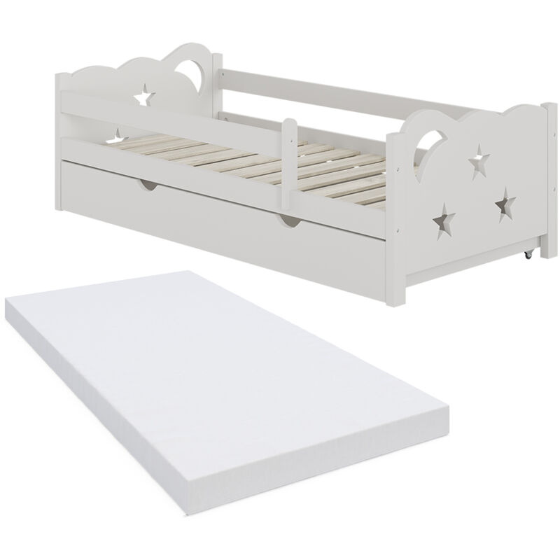 Lit pour enfant Jessica, Blanc, 80x160 cm avec tiroir et matelas, Vitalispa
