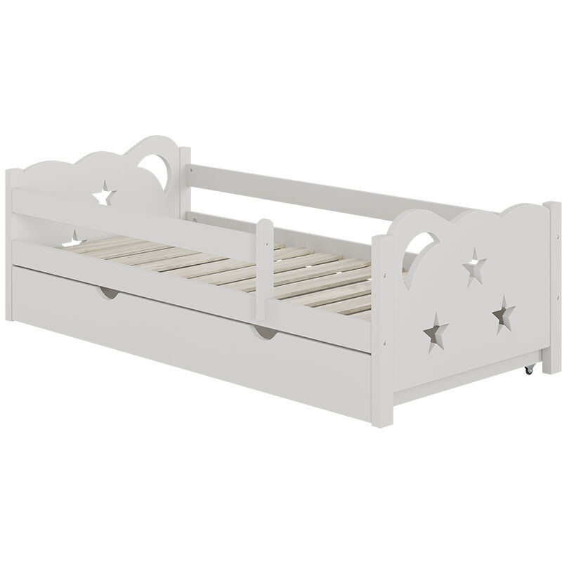 Lit pour enfant Jessica, Blanc, 80x160 cm avec tiroir, sans matelas, Vitalispa