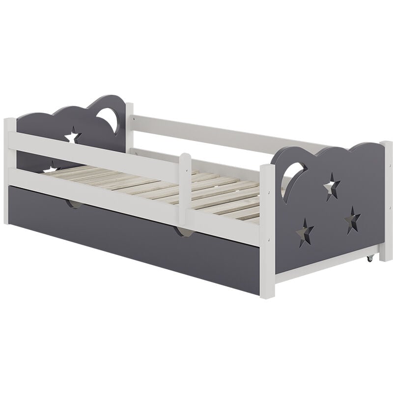 Lit pour enfant Jessica, Gris, 80x160 cm avec tiroir, sans matelas, Vitalispa