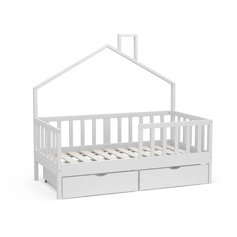 Lit d'enfant Justus, Blanc, 70x140 cm avec 2 tiroirs Vitalispa