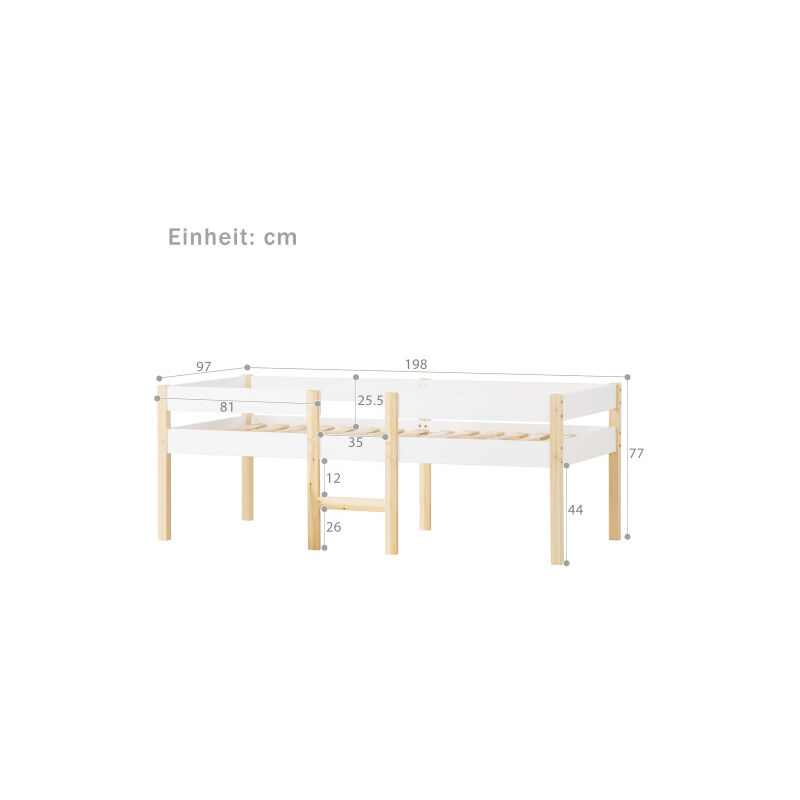 Hommoo - Lit Lit enfant avec protection antichute bois de pin massif blanc & chêne 90x190 cm