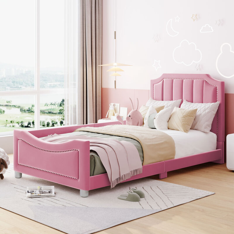 Lit enfant Lit Simple 90x200 cm, canapé-lit cadre, avec dossier lit, rose