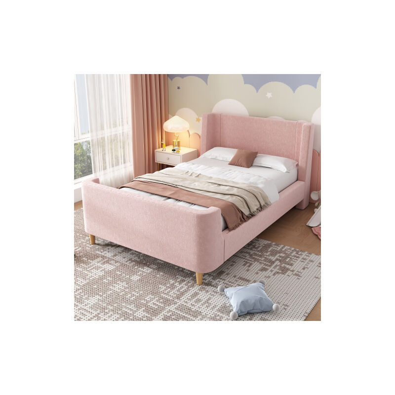 Ineasicer - Lit d'enfant Lit rembourré,Lit simple lit traîneau avec motif cosmique, 90 x 200 cm, Pour garçons & filles, Rose, Velours (sans matelas)