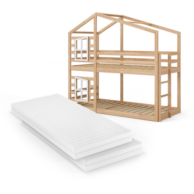 Vitalispa - Lit superposé Maja, Marron, 90x200 cm avec 2 matelas