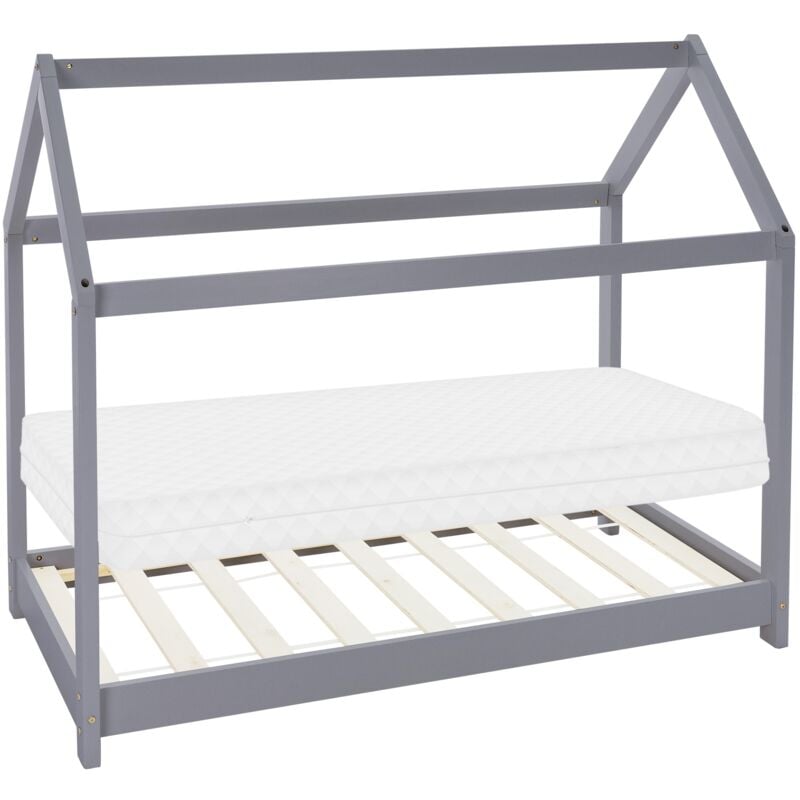 Ml-design - Lit d'Enfant Forme Maison 80 x 160 cm Gris Clair avec Matelas à Mousse Froide Sommier à Lattes Housse Amovible Lavable, Cadre de Lit en