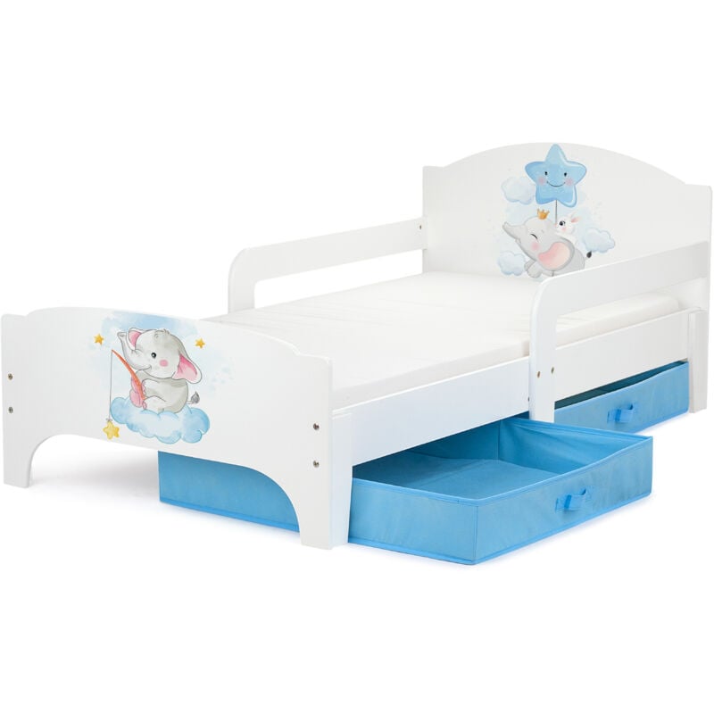 moderne lit d'enfant smart en bois avec un matelas motif petit éléphant