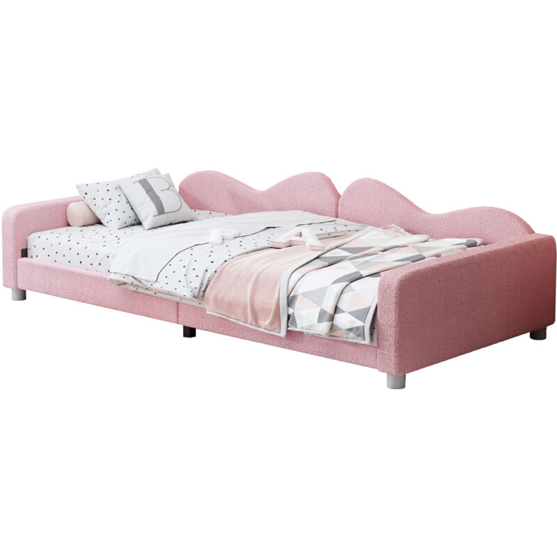 Gutent - Lit d'enfant, Sofabed 90x200cm, Cadre de lit en tissu ourson, avec dossier et accoudoirs-Rose