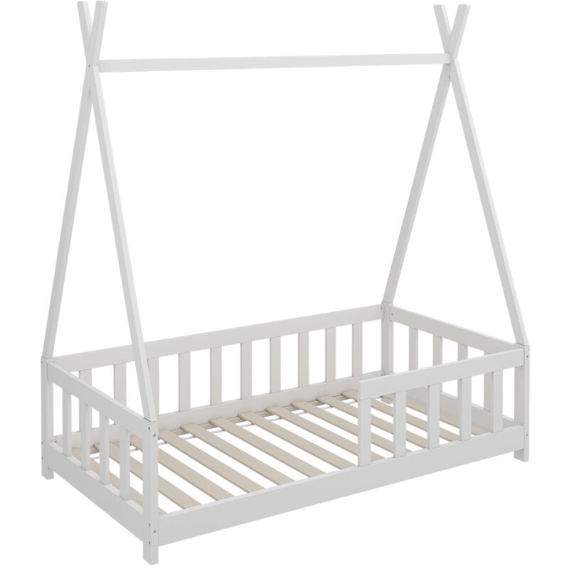 Lit enfant Susanna, Blanc, 80x160 cm avec protection contre les chutes, Vitalispa