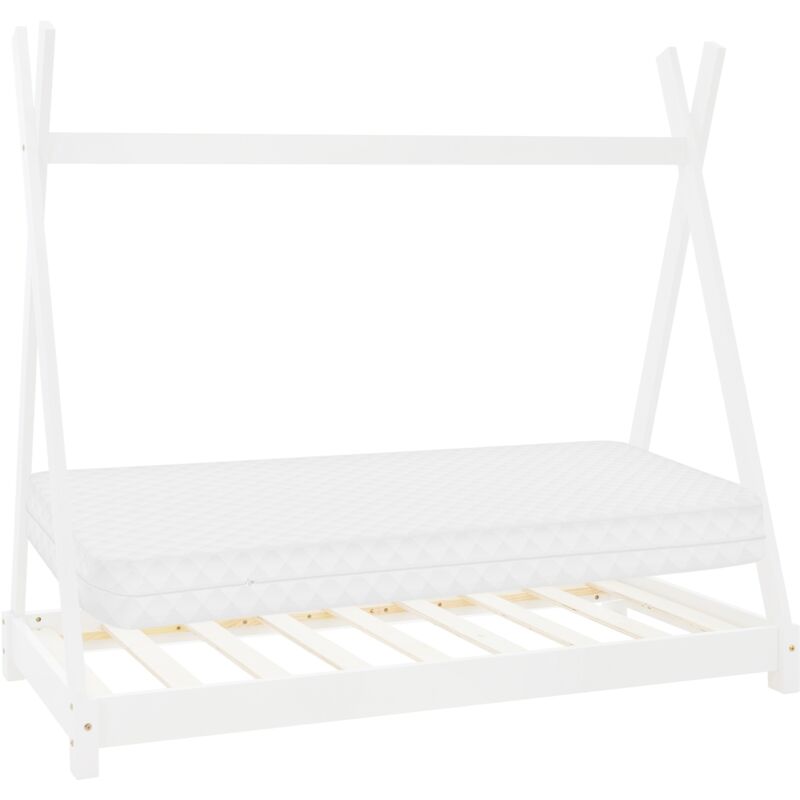 Ml-design - Lit d'Enfant Tipi 80 x 160 cm Blanc avec Matelas à Mousse Froide Hypoallergénique et Sommier à Lattes, Housse Amovible Respirant Lavable,