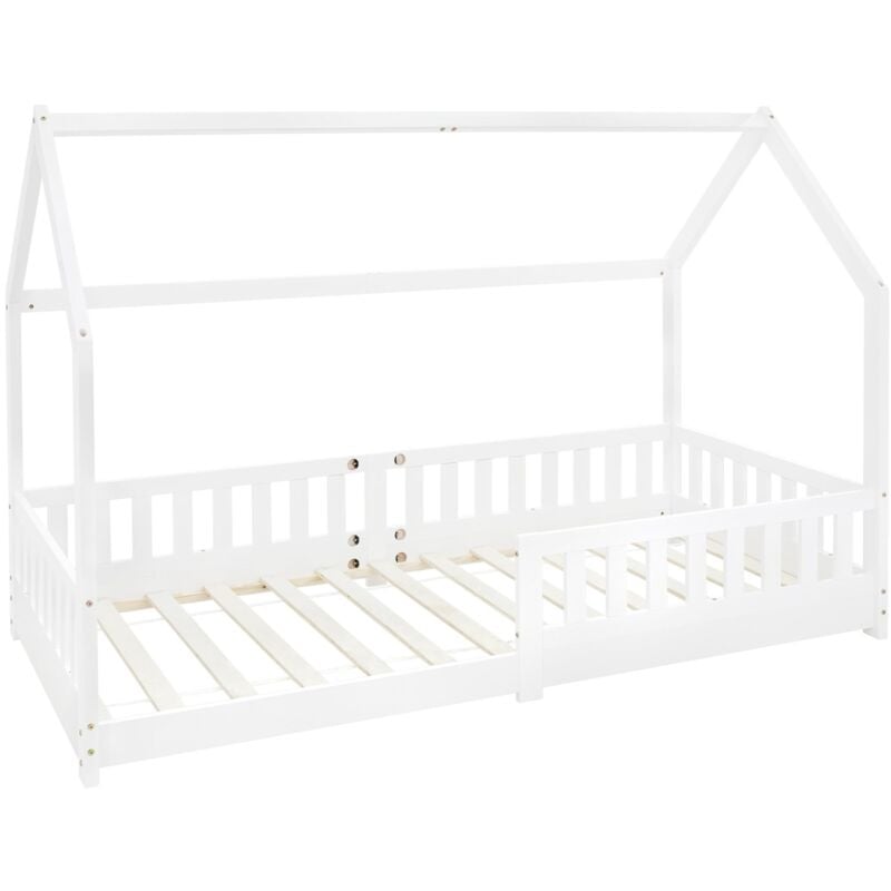 Ml-design - Lit d'Enfants Blanc avec Protection Contre les Chutes en Bois de Pin Massif 90x200 cm Toit et Sommier à Lattes Grille de Sécurité Style