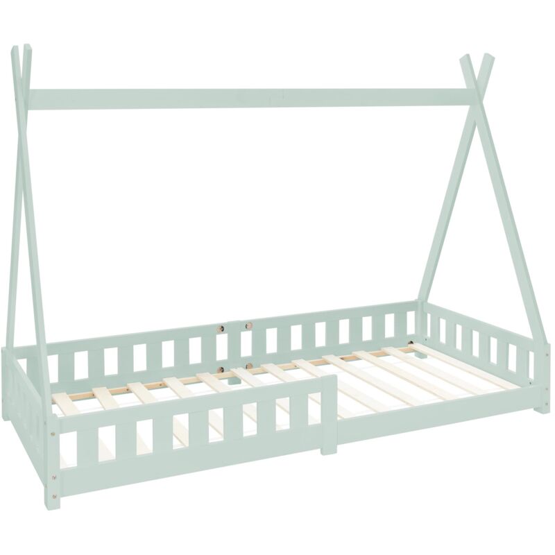 Ml-design - Lit d'Enfants Tipi 90x200 cm Vert Menthe avec Protection Antichutes et Sommier à Lattes, Bois de Pin, Style Indien Filles/Garçons,