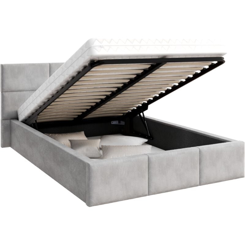 Kids Literie - Lit Coffre Denver 140x190 - Sommier inclus Gris clair