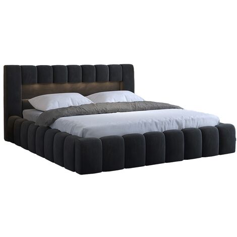 Lit design 160x200 cm avec coffre de rangement tapissé velours anthracite Luto