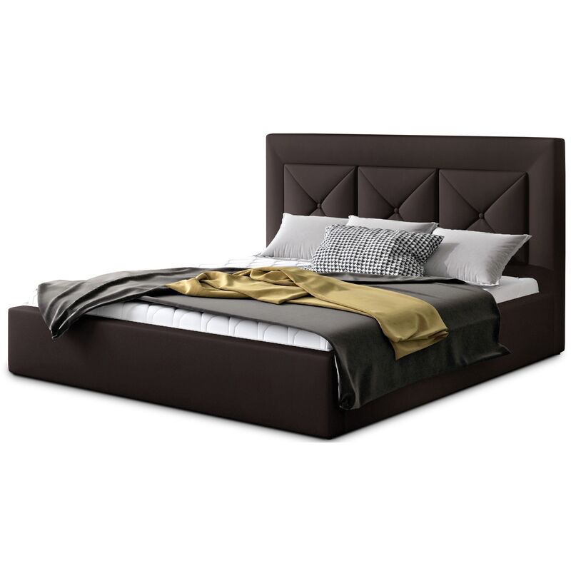Lit design 200x200 cm simili cuir marron Clarin