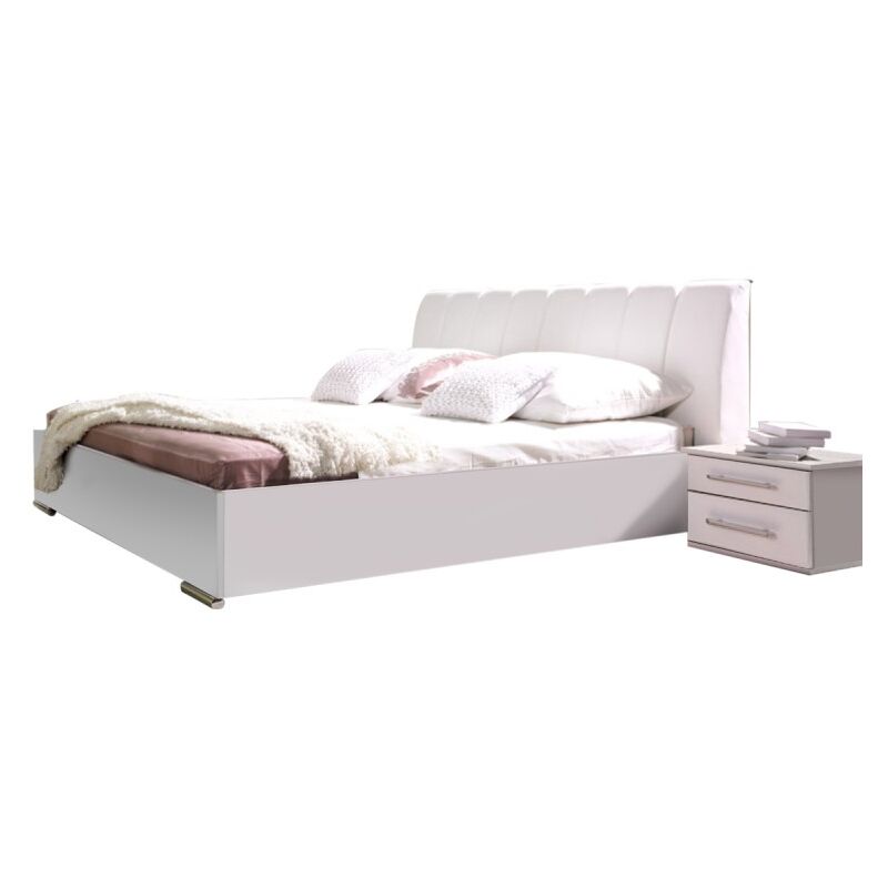 lit design en simili cuir blanc 180 x 200 cm avec option coffre et 2 chevets VERONA. Meuble design pour chambre à coucher - Blanc