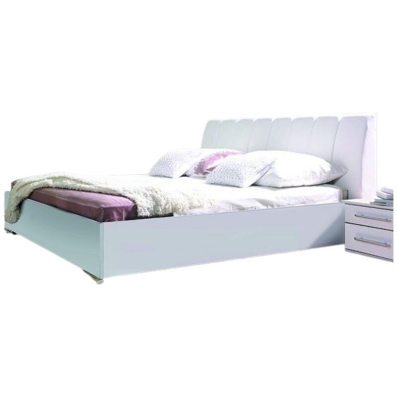 Lit design en simili cuir VERONA. Couchage 140x200. Lit design pour chambre à coucher - Blanc