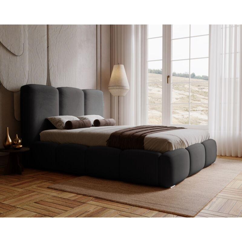 Emporius - Merkad Lit coffre 140x200 cm, Lit adulte avec rangement - Noir (Magic Velvet 2219)