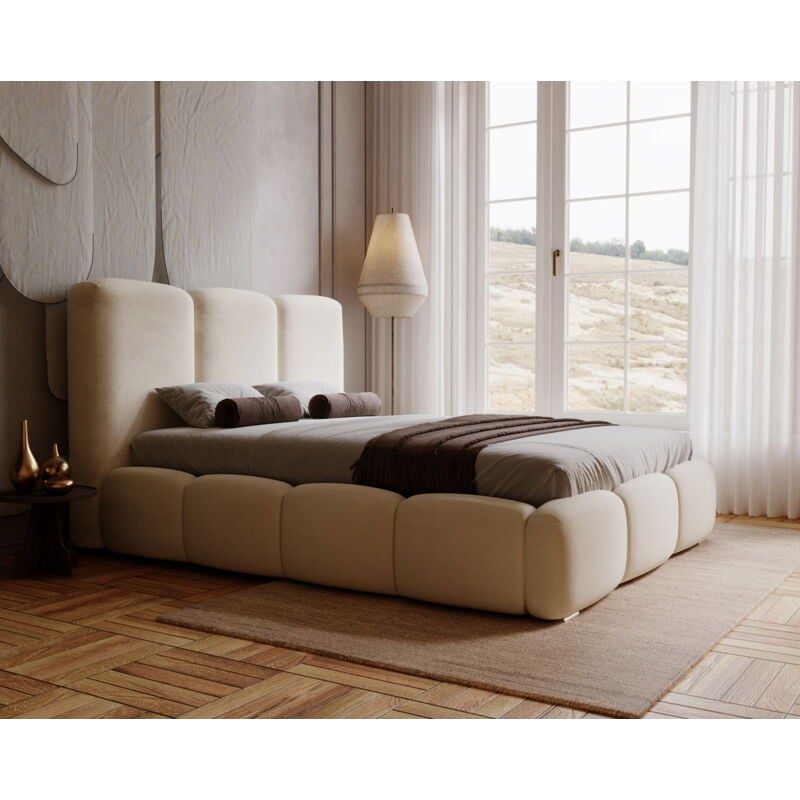 Emporius - Merkad Lit coffre 160x200 cm, Lit adulte avec rangement - Beige (Magic Velvet 2201)