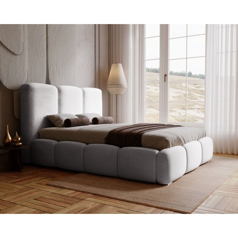 Emporius - Merkad Lit coffre 180x200 cm, Lit adulte avec rangement - Gris clair (Magic Velvet 2218)