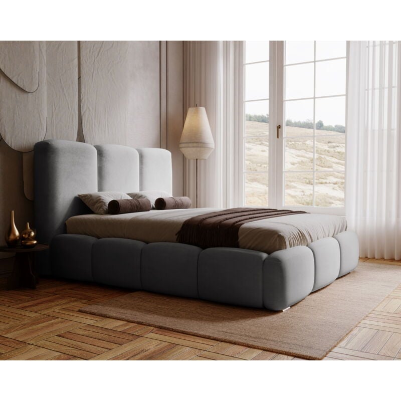 Emporius - Merkad Lit coffre 180x200 cm, Lit adulte avec rangement - Gris (Magic Velvet 2217)