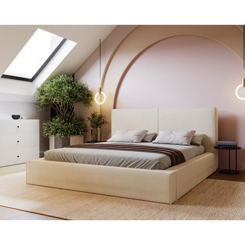 Emporius - Morin Lit 200x200 - Lit avec rangement, sommier à lattes, Lit coffre 200x200 - tissu velours Beige (Amor Velvet 4323)