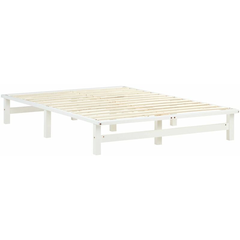 Décoshop26 - Lit design palette avec sommier à lattes 140x200 cm en bois massif blanc LIT06240