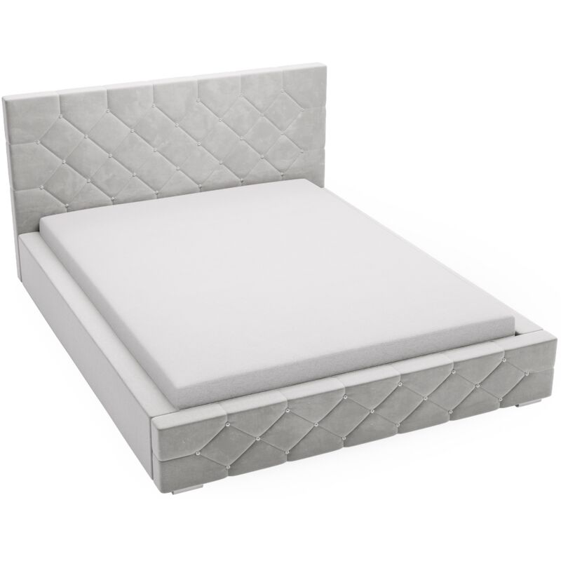 Emporius - Lit design 180x200 Solar - Lit double sommier à lattes - cristaux, tissu velours, coffre de lit - Lit adulte - Gris clair (Magic Velvet