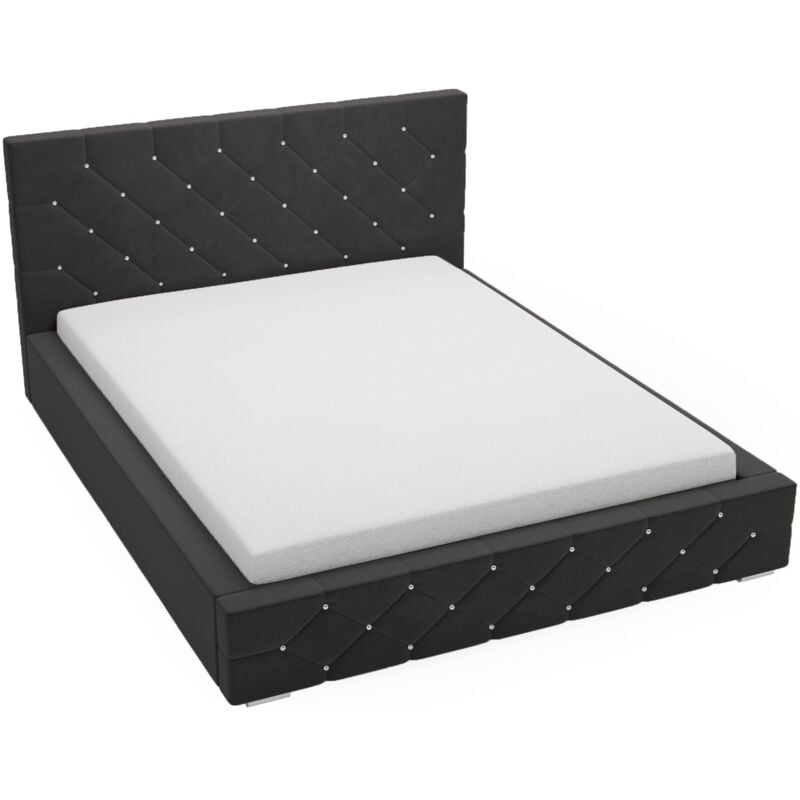Emporius - Lit design 160x200 Solar - Lit double sommier à lattes - cristaux, tissu velours, coffre de lit - Lit adulte - Noir (Magic Velvet 2219)
