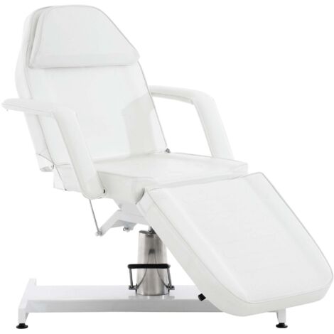 Lit d’esthétique hydraulique professionnel similicuir blanc – Fauteuil de soins avec dossier inclinable ouverture visage et accoudoirs amovibles 100008213