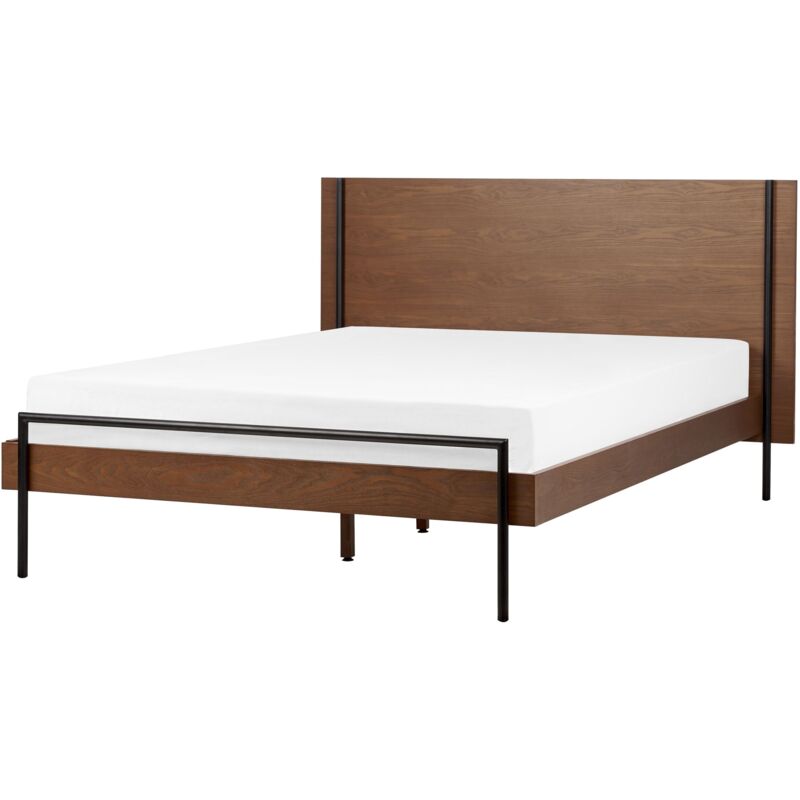 Beliani - Lit Deux Places Moderne mdf 140 x 200 cm Pieds en Métal Bois Foncé Libremont