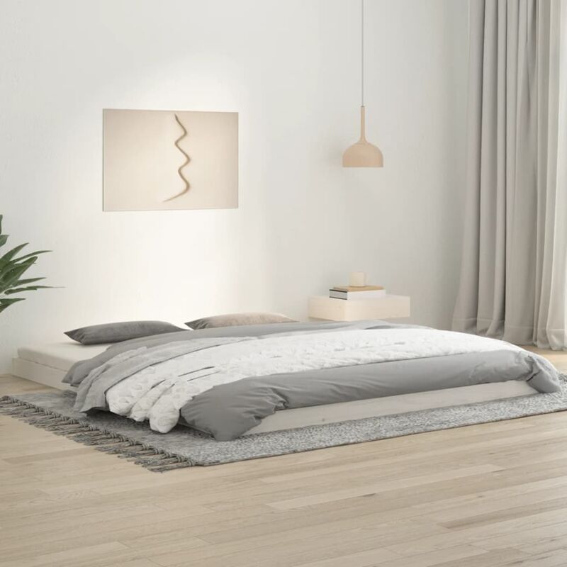 Lit double-180 x 200 cm, Cadre de lit, Lit adulte Blanc 180x200 cm Bois de pin massif Super King JKF947632 DESIGN IN