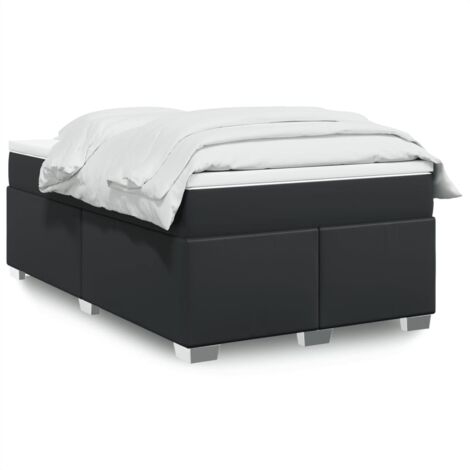 Lit double - 120x190 cm, Sommier à lattes de lit avec matelas noir similicuir WFE237437 Maison Chic