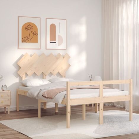 Lit double-120x200 cm Cadre de lit avec tête de lit, Lit adulte bois massif CDE38472