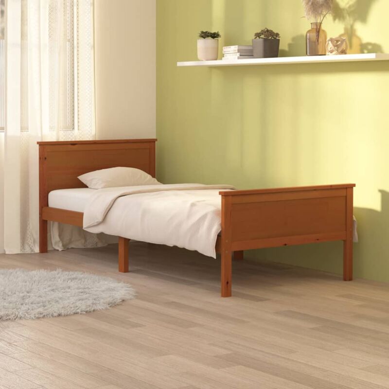 Lit simple - 90x200 cm, Lit adulte et enfants, Cadre de lit sans matelas Marron miel Bois pin massif FR204774 design in
