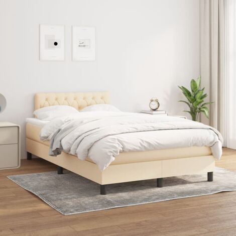 Lit double - 120x200 cm, Sommier à lattes de lit avec matelas Crème Tissu FR757438 Maison Chic