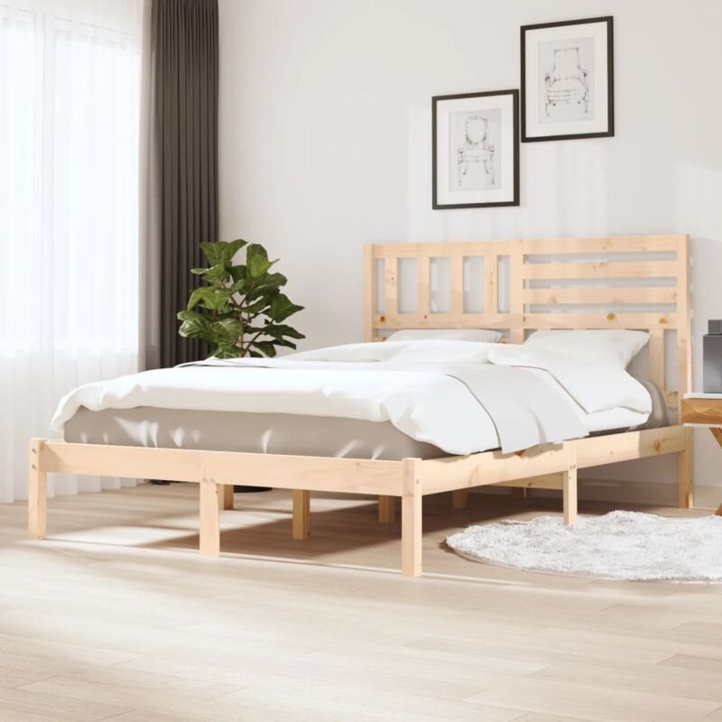 Lit double - 140x190 cm, Lit adulte et enfants, Cadre de lit sans matelas bois de pin massif FR348841 design in