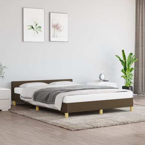 Lit double-140 x 190 cm, Cadre de lit avec tête de lit, Lit adulte, Structure de lit Marron foncé 140x190 cm Tissu PDKEI92964