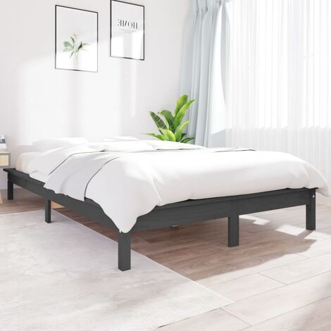 Lit double-140 x 190 cm, Cadre de lit, Lit adulte, Structure de lit Gris 140x190 cm Bois de pin massif PDKEI70395