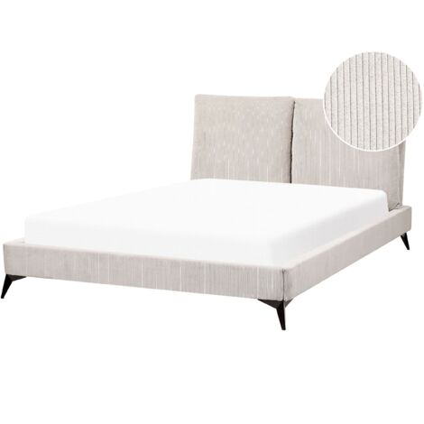 Lit Double 140 x 200 cm en Velours Beige Clair et Bois Tête de Lit Rembourrée Melle