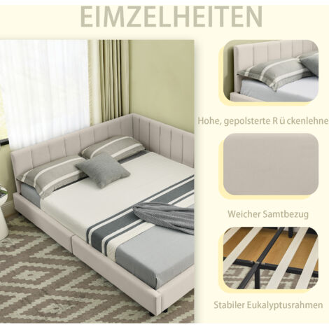 Lit double 140200 cm, surface en velours, dossier haut, idéal pour les chambres familiales, les chambres d'amis et les appartements, convient aux couples et aux petites familles, beige (sans matelas)