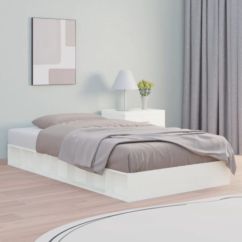 Lit double-120 x 190 cm, Cadre de lit, Lit adulte blanc Petit double Bois massif JKF282972 design in