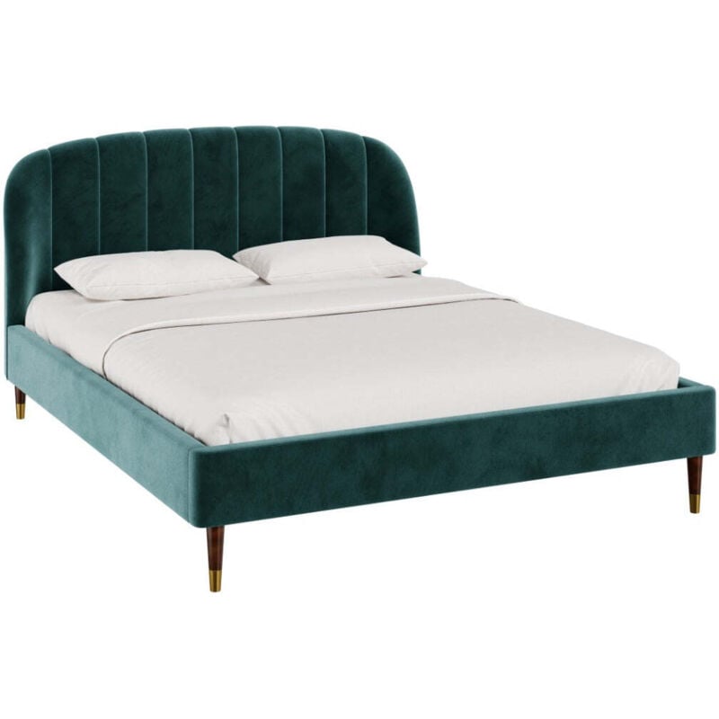 Rendez-vous Déco - Lit double 160x200 cm en velours vert et pieds doré - gala