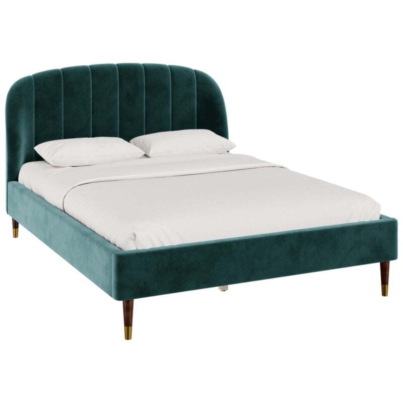 Rendez-vous Déco - Lit double 140x190 cm en velours vert et pieds doré - gala