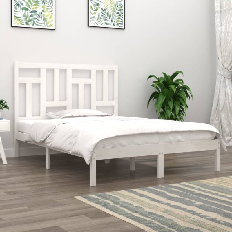 Lit double - 140x190 cm, Lit adulte et enfants, Cadre de lit sans matelas blanc bois de pin massif FR179515 design in